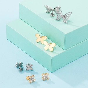 Boucles D'oreilles Puces En Acier Inoxydable Pour Femmes Plaqué Or 18K Géométrique Papillon Cœur Forme X Zircon Bijoux