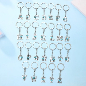 Bohemian Alloy Letter Keychain With Turquoise Western Retro Alphabet Pendant Metal Keyring For Car Bag Women Jewelry