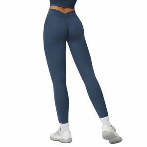 Pantalon de yoga bleu marine à taille haute avec effet push-up et ceinture en V