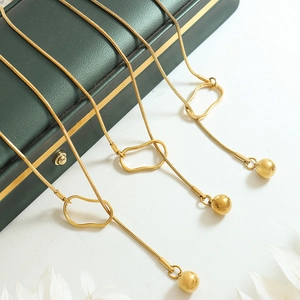 Three-layered 18k gold plated stainless steel snake chains with geometric ball pendants