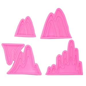 4-piece set of pink silicone molds with mountain and wave designs for cake and crafts