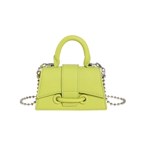 Neon green mini tote bag with litchi texture and silver beaded chain strap