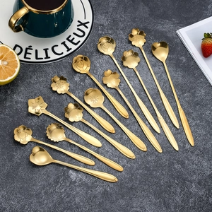 Elegant gold stainless steel flower coffee spoons with various floral and heart shaped heads