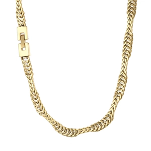 Collier en maille blé dorée avec fermoir rectangulaire en acier titane tissé double