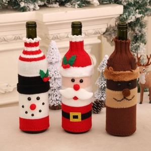 Christmas Wine Bottle Covers Knitted Santa Snowman Reindeer Holiday Festive Dining Table Ornament Decoration