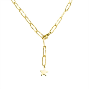 18k gold plated paperclip chain necklace with a polished star pendant on white background