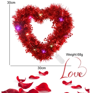 30cm Red Heart Sequin Wreath with LED Lights for Valentine's Party Wall Decoration