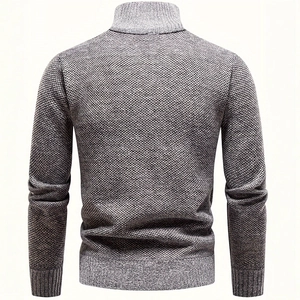 Back view of men's dark grey quarter-zip knit sweater with thick fleece lining