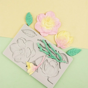 Camellia flower and leaf silicone mold for fondant cake decorating and clay crafts