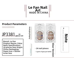 Detail view of French purple dot press-on nails set with 24 pieces and glue