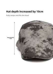 Detailed side view of dark grey tie-dye ivy cap showing 10cm depth and suede texture