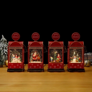Christmas Snow Globe Water Lantern Vintage Gas Station Swirling Glitter LED Night Light Resin Plastic Festival Decor