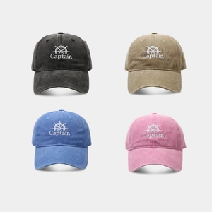 Vintage Washed Cotton Baseball Cap With Captain Wheel Embroidery Adjustable Outdoor Sun Hat For Men And Women
