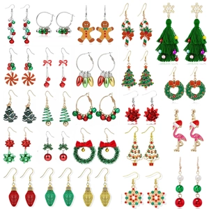 Alloy Christmas Earrings With Stainless Steel Earring Post Santa Tree Snowflake Bell Festive Holiday Jewelry For Women