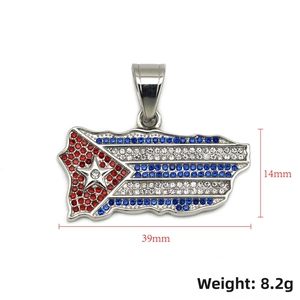 Detailed view of Puerto Rico flag pendant with dimensions 39mm width and 14mm height