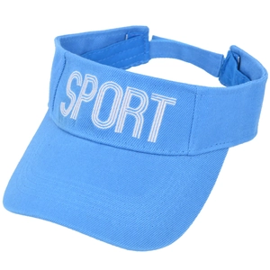 Detailed blue cotton sun visor hat featuring high-quality SPORT embroidery and wide brim