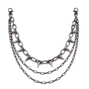 Three-layer punk jeans chain with metal cone spikes and lobster clasps in gun black