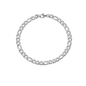 Nahaufnahme des polierten silbernen Figaro-Kettenarmbands mit Karabiner für Herren