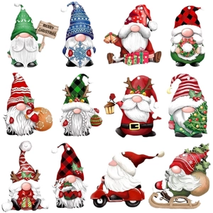 Set of 24 colorful wooden Christmas gnome ornaments with festive patterns for tree decor