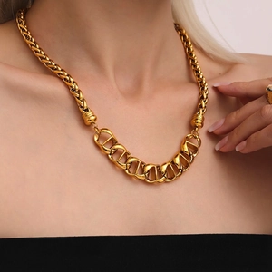 Gold Plated Stainless Steel Necklace Chunky Geometric Pig Nose Braided Chain Hip Hop Fashion Personalized Jewelry