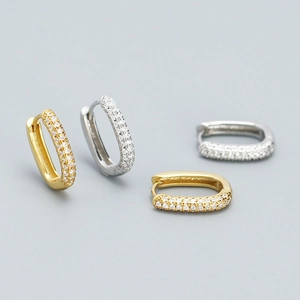 Micro Pave Zircon U-Shape Huggie Hoop Earrings 925 Sterling Silver Gold Plated Minimalist Elegant For Women
