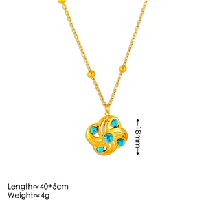 Golden windmill necklace with turquoise inlay and detailed product size specifications