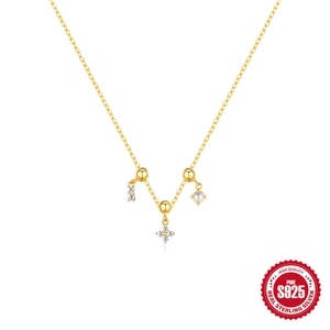 925 Sterling Silver Artificial Pearl Necklace With Zircon Flower And Rectangular Pendants Adjustable Elegant Fashion Jewelry For Women