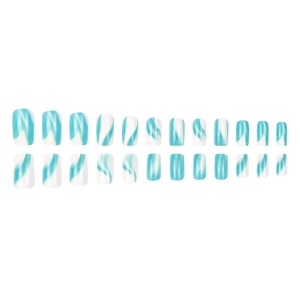 Blue and white marble pattern press-on nails set in short square shape 24pcs