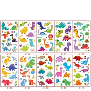 Cartoon dinosaur temporary tattoo stickers for kids featuring 10 unique colorful designs