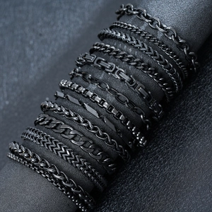 Hip Hop Black Titanium Steel Bracelet For Men Women Polished Cuban Link Byzantine Box Chain Geometric Trendy Jewelry Gift