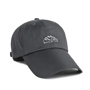 Deep grey quick-dry outdoor baseball cap with laser-cut breathability and mountain embroidery
