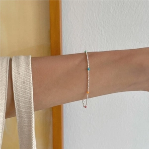 Minimalist 925 sterling silver beaded bracelet featuring multi-colored accents for women