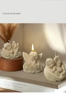 Detailed view of rose angel silicone mold and finished ivory scented candles
