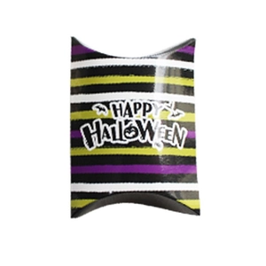 Colorful Halloween pillow gift box with bats and pumpkins and Happy Halloween text