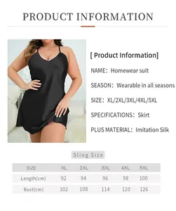 Tabella delle taglie dettagliata per camicia da notte in raso taglie forti da XL a 5XL