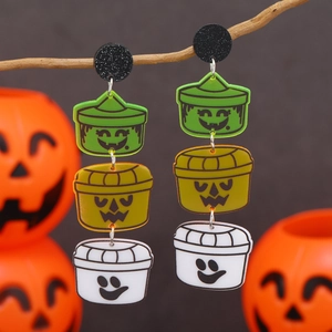 Acrylic Halloween drop earrings with Frankenstein, pumpkin and ghost charms in neon green