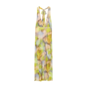 Midi-Kleid mit Neckholder und lebhaftem Aquarell-Abstrakt-Druck und Bindedetail