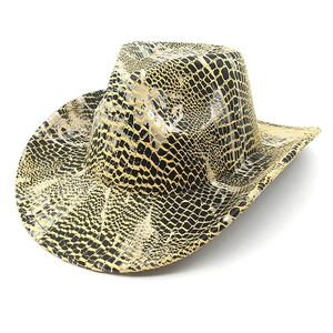 Détail de la texture serpent métallique dorée et noire sur un chapeau de cowboy