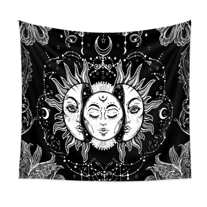 Bohemian black and white sun and moon celestial tapestry for wall decoration