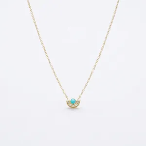 S925 sterling silver fan-shaped necklace with turquoise and sparkling crystal accents