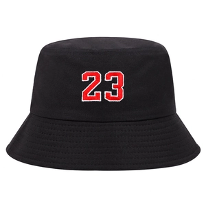 Fashionable black bucket hat with red number 23 embroidery for summer outdoor activities