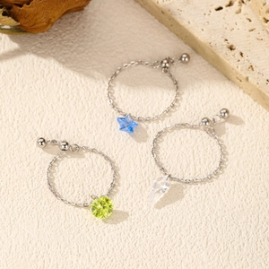 S925 sterling silver adjustable chain rings with colorful geometric crystal pendants