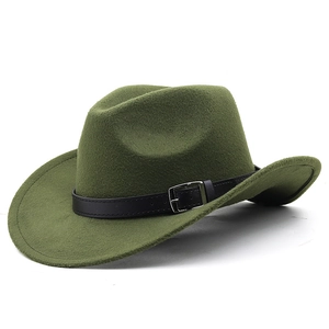 Classic dark green wool felt cowboy hat featuring a black leather belt with silver buckle