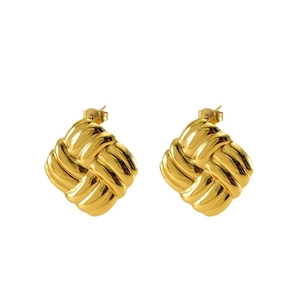 18k gold-plated stainless steel square woven texture stud earrings for women