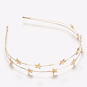 Minimalist double-layered gold metal headband with textured star charms for women
