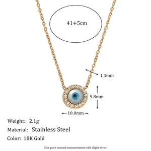 Détails des dimensions du collier œil maléfique en or 18 carats avec chaîne 41+5cm