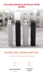 Detail of 10ml travel perfume atomizers with glass liners and rotary ABS shell