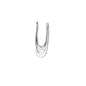 Elegant multi-layered silver plated necklace featuring several delicate thin chains