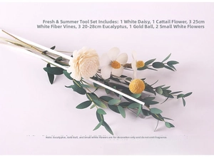 Detail of aromatherapy dried flower set with eucalyptus and handmade sola flowers