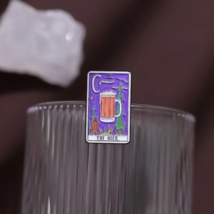 Creative tarot beer card enamel pin with foaming beer mug and stars on glass edge